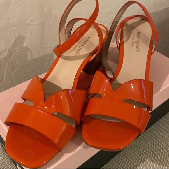 kate spade Shoes - $168 Kate Spade Shoes size 7.5 , Orange Patent leather open toe Sandels